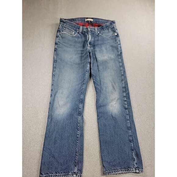 LL Bean Flannel Lined Jeans Mens 33 30x20 Straight Cotton Rise Distressed Work - Picture 1 of 16